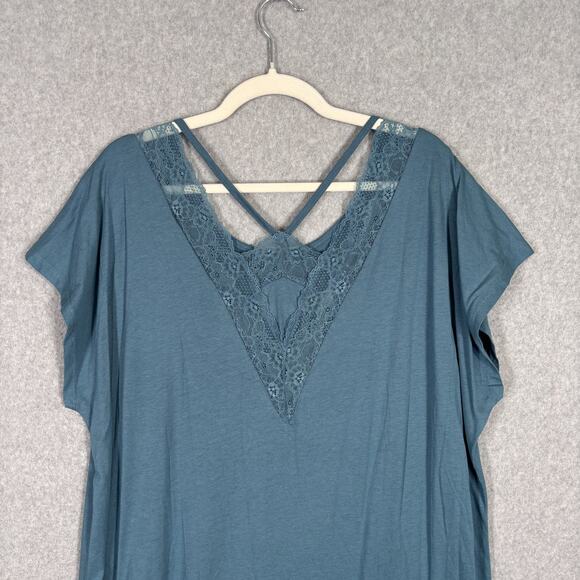 Ulla Popken Nightgown 16 18 Lace Cotton Modal Stretch Soft Flowy Pajamas PJs - Picture 7 of 10